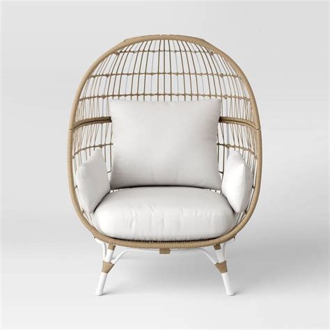 outdoor chair metal base wicker back fabric seat|Wicker & Metal Outdoor Patio Chair, Egg Chair .